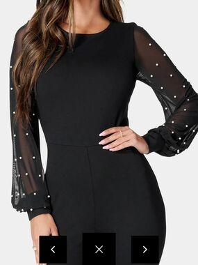 Bebe Black Pearl Embellished Long Sleeve Jumpsuit